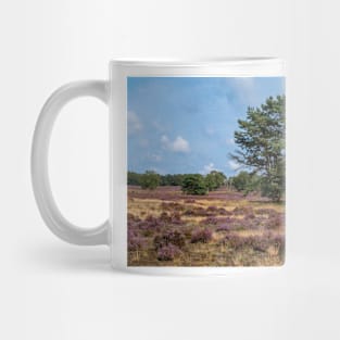 Heathland with trees early in the morning Mug